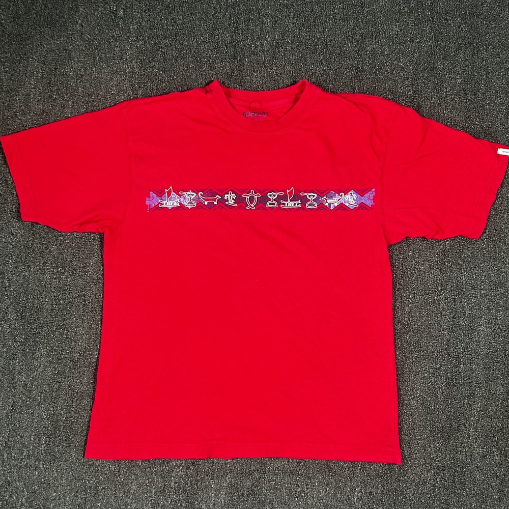 Speedo Graphic T-Shirt Mens Large Red Excellent Y2K Surf Tribal Nautical Peru